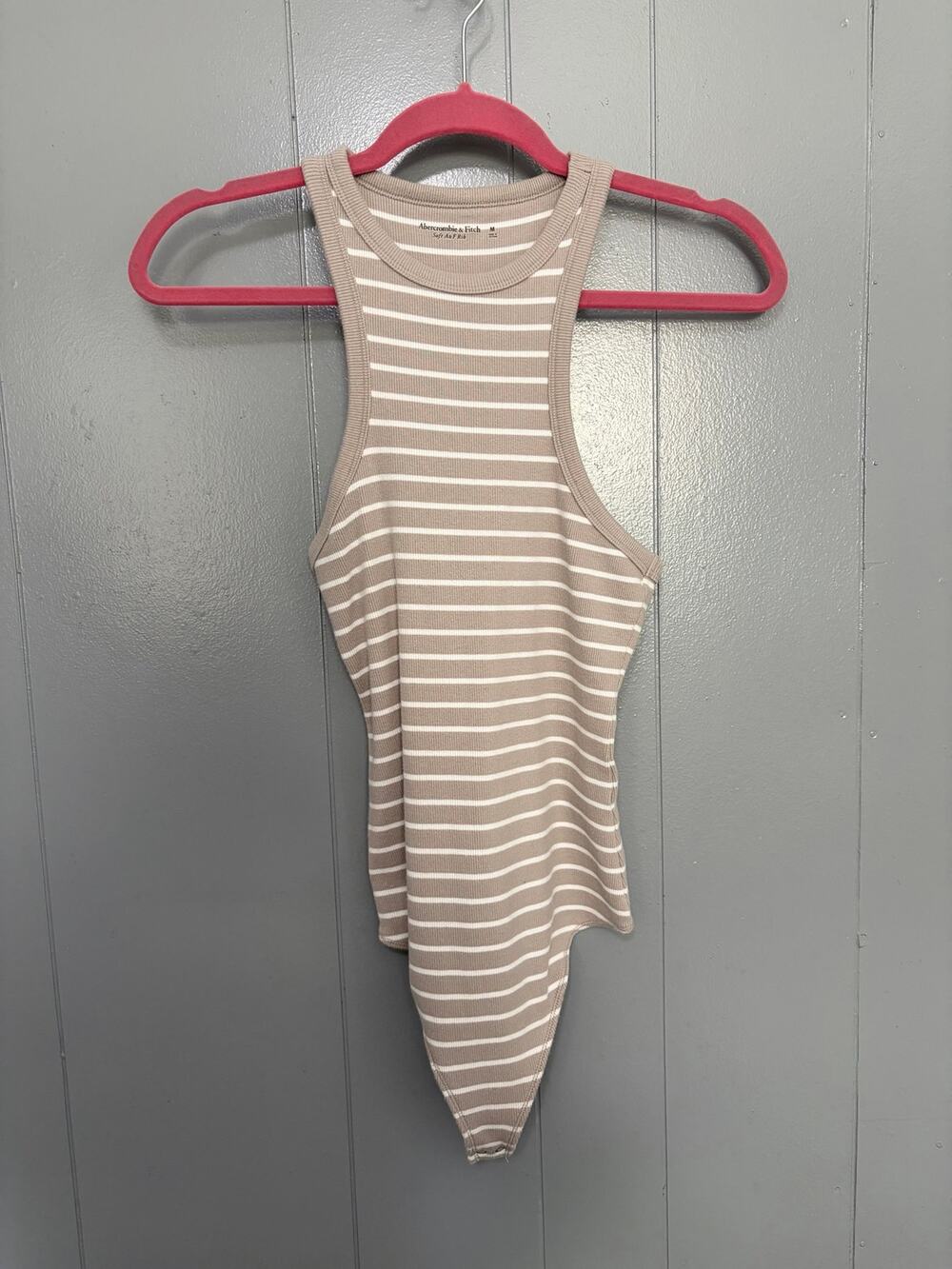 Abercrombie & Fitch Soft A&F Rib Tan Striped Sleeveless High Neck Bodysuit M